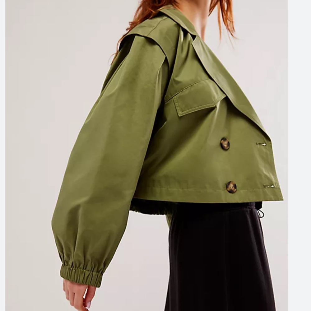 NEW Free People Green Looking Glass Cropped Trench Coat XL - Picture 1 of 9